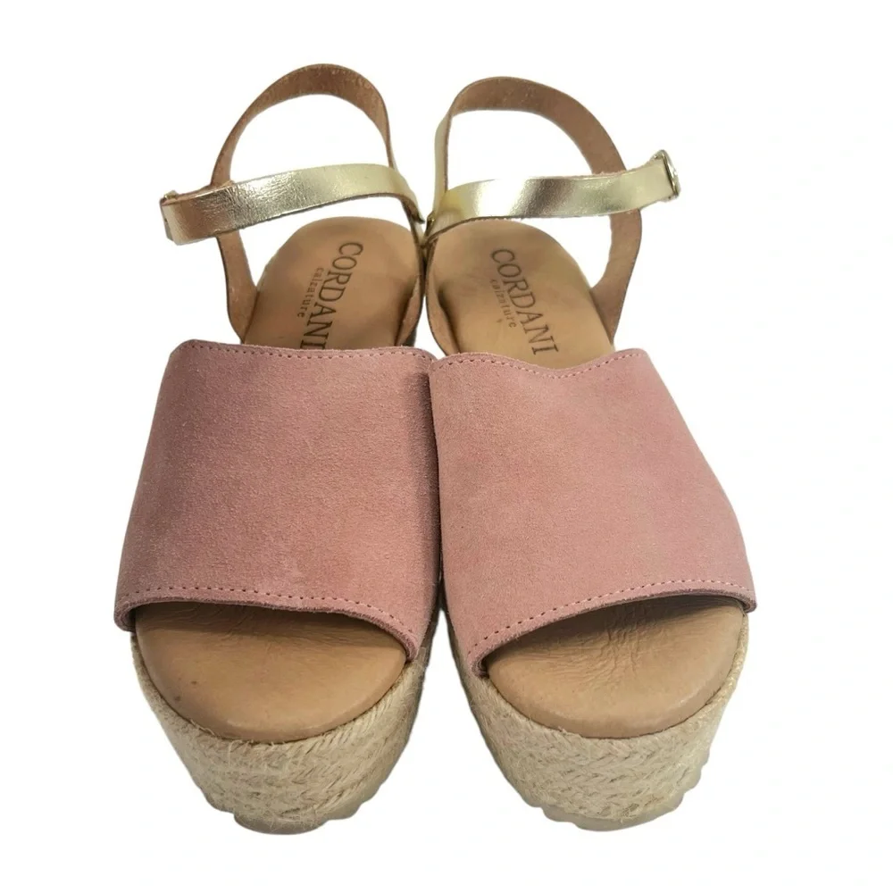 Cordani Blush Pink Suede and Gold Strap Espadrille Sandals